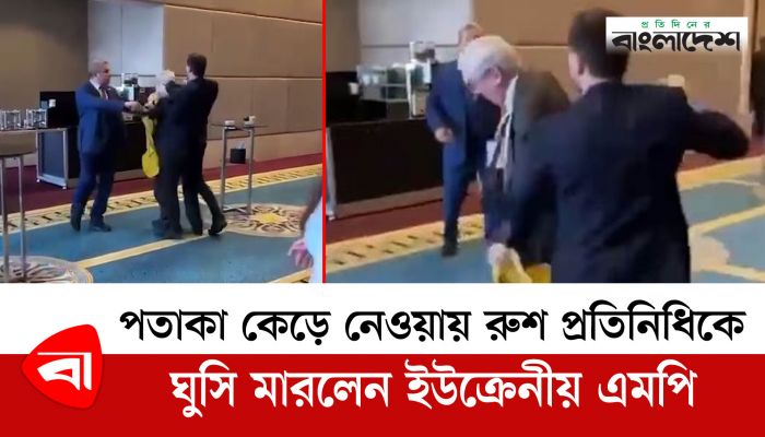 পতাকা কেড়ে নেওয়ায় রুশ প্রতিনিধিকে ঘুসি মারলেন ইউক্রেনীয় এমপি